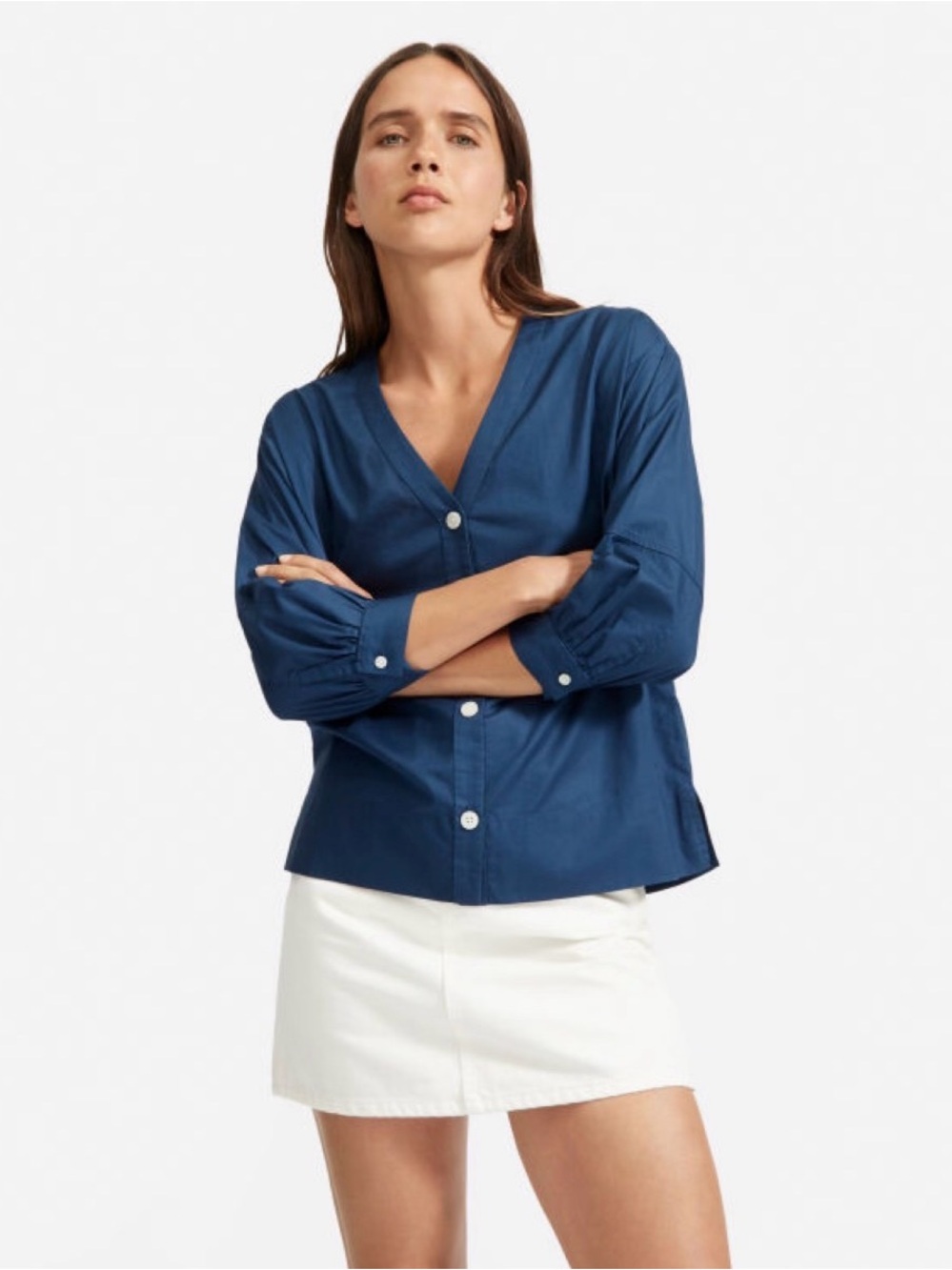 Everlane The silk cotton lantern top
Blue indigo size 10